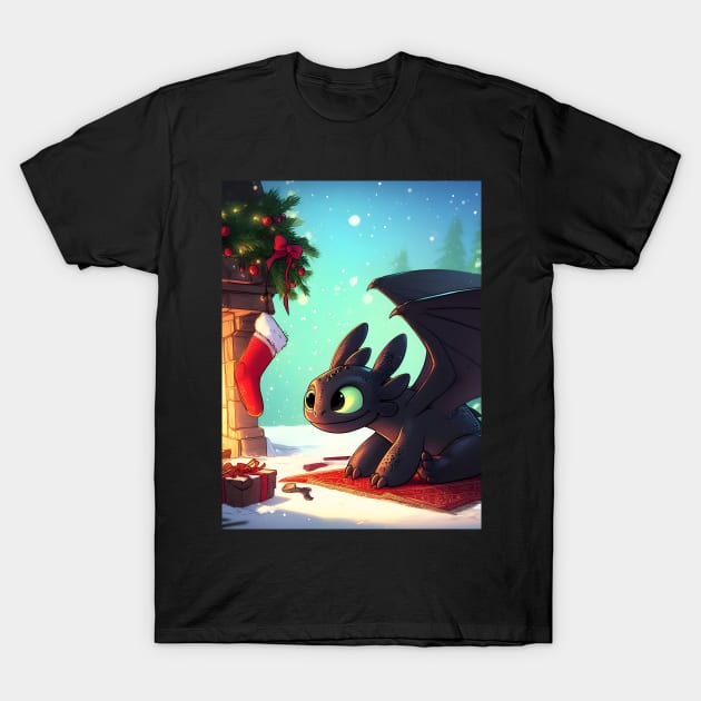 Christmas Dragon Wonderland: Festive Art Prints Featuring Whimsical Dragon Designs for a Joyful Holiday Celebration! T-Shirt by insaneLEDP